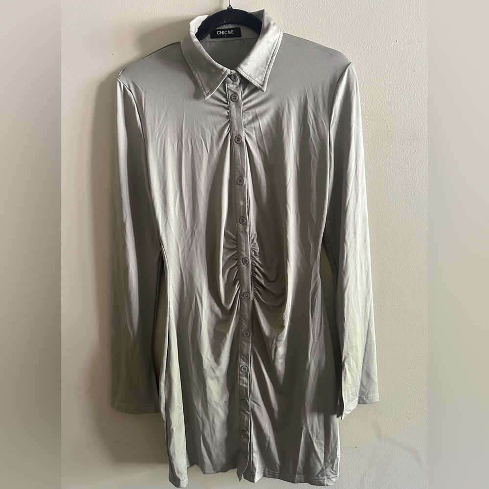 Chicme Gray Shirt Mini Dress Size L